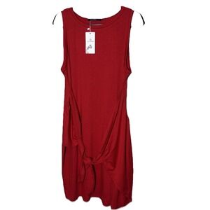 Lillusory Red Sleeveless Dress Tie Waist Wrap Runched-Silhouette Size XL